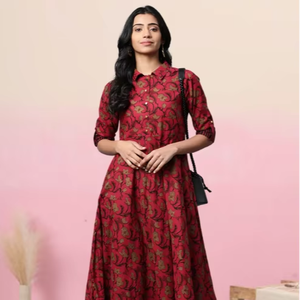 ผ้าคอตตอนพิมพ์ลายดอกไม้ผ้าคอตตอน Anarkali Kurta ผ้านุ่มใส่สบายสง่างามชาติพันธุ์เหมาะสำหรับทุกวันแบบอินเดีย - Product Image 1