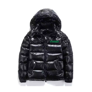 Veste matelassée noire à capuche avec fermeture éclair, coupe-vent, rembourrée de duvet, manteau d'hiver unisexe, style décontracté, coupe régulière, couleur unie - Product Image 1