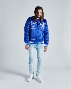 Chaquetas universitarias de satén de seda personalizadas Chaqueta de satén universitaria bordada de baloncesto deportivo para hombres - Product Image 2