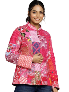 Hecho a mano indio Kantha Reversible Varsity chaqueta mujer Boho Patchwork ropa de invierno bata vestido ropa - Product Image 4