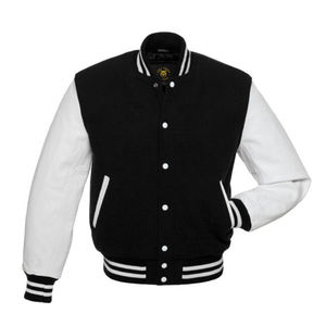 Chaqueta Letterman BrightWhiteSleeves-Black Body con Mangas de Cuero, Chaqueta Varsity Personalizada de Cuero para Hombre - Product Image 2