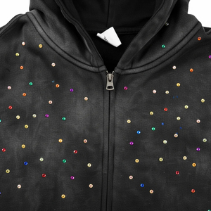 เสื้อฮู้ดดี้ผ้าฝ้ายทรงโอเวอร์ไซส์ สไตล์ Y2K ล้างสีแบบ Acid Wash ประดับคริสตัลหลากสีตามสั่ง เสื้อฮู้ดดี้ทรงบ็อกซี่แบบสวมหัว มีซิป สำหรับผู้ชาย - Product Image 4