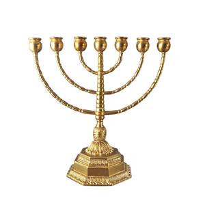 Candelabro de Menorah Chapado en bronce de 7 ramas de estilo Vintage para ceremonia religiosa y decoración del hogar candelabro de Hanukkah de Metal adornado - Product Image 6