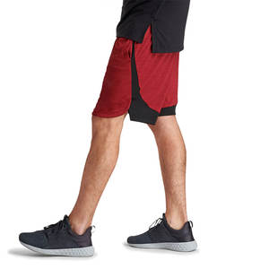 Shorts de jogging décontractés pour hommes, respirants, écologiques, en toile unie rouge, taille mi-haute, en coton et polyester, pour la gym, l'entraînement et la course, personnalisables - Product Image 5