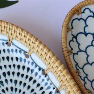 Bandeja Ovalada de Ratán y Cerámica para Servir Alimentos y Bebidas, Fabricada en Vietnam por KingCraftViet - Product Image 3