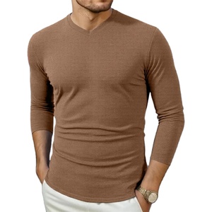 เสื้อยืดคอวีแขนยาวคอวีสีทึบแนวธุรกิจลำลองสำหรับผู้ชายเสื้ออเนกประสงค์แฟชั่นใส่สบายสำหรับฤดูใบไม้ร่วงและฤดูหนาว - Product Image 4