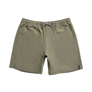 <b>Men's</b> High Street Board <b>Shorts</b> New Arrival Green Black Navy Solid Pattern <b>Elastic</b> <b>Waist</b> Drawstring Closure Split Sides Two Side - Product Image 2