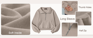 Sudadera Corta con Capucha para Mujer, Color Gris Sólido, Manga Larga, Tejido de Algodón, Ropa de Otoño - Product Image 5