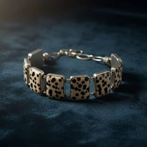 925 Sterling Silver Multi-Gemstone ID <b>Bracelet</b> Natural Dalmation Jasper Healing Stone for Party or 20% Off And New Year Gift - Product Image 4