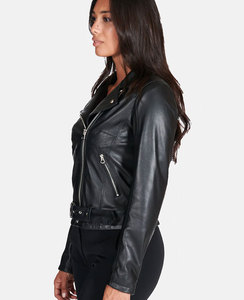 Veste de costume en peau de mouton véritable respirante en cuir à la mode à manches longues et à col montant - Product Image 3