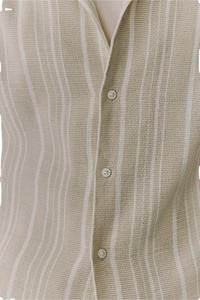 Top tendance pour homme Chemise de villégiature décontractée Marque personnalisée Vêtements confortables Coton mélangé texturé Manches courtes Rayé Lavé Bouton intermédiaire - Product Image 4