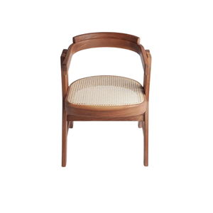 Chaise de salle à manger en bois massif avec accoudoirs incurvés et siège en osier pour café, restaurant, hôtel et usage intérieur - Product Image 1