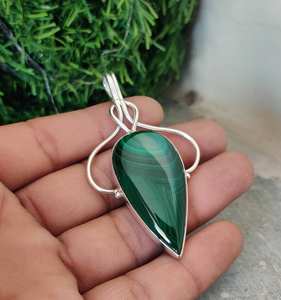 Collier pendentif en argent avec pierre précieuse naturelle malachite pour femmes, argent sterling 925 massif, bijoux pour femmes, bijoux de mariage, OEM - Product Image 6
