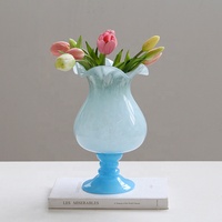 Vases en verre soufflé à la bouche Bixuan avec bord festonné en forme de pétale, ambre, turquoise, bleu glace, crème, orange, porte-fleurs, décoration de centre de table de mariage