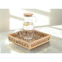 Plateau en bambou tissé à la main, écologique, avec poignées, plateau de service rustique durable pour la cuisine, le petit-déjeuner, le thé, le café, la maison