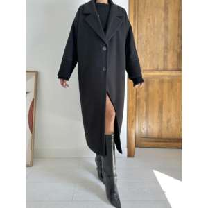 Abrigo Negro Tejido al por Mayor con Detalle en los Puños - Product Image 2