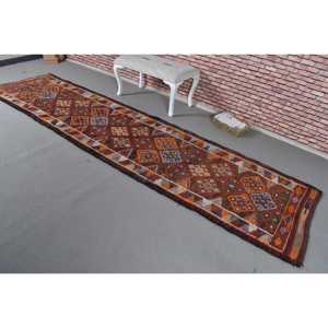 Herki Rug, 3x12.5 ft Vintage Rug, <b>Brown</b> Camouflage Rug <b>Wool</b> - Product Image 2