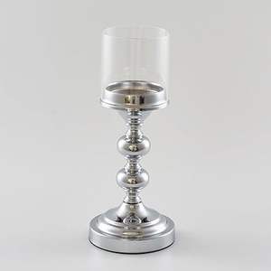 Bougeoir de pilier d'ouragans de cylindre en métal argenté avec le verre démontable pour la décoration de table de fêtes de mariage de Noël - Product Image 2