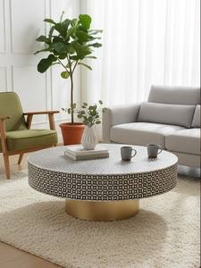 Table basse ronde contemporaine en os incrusté, fabriquée à la main, écologique, imperméable, décoration de luxe, accent au meilleur prix - Product Image 4