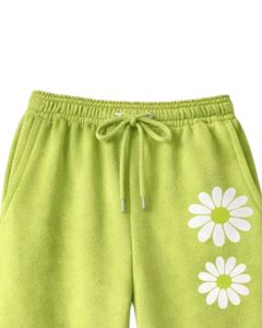Ensemble sweat à capuche et pantalon de jogging imprimé fleurs marguerites vert lime pour femme, pull molletonné avec pantalon assorti, tenue décontractée - Product Image 5