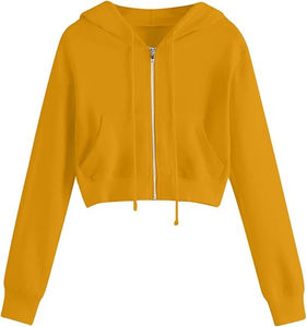 Venta al por mayor de ropa informal de las mujeres de color personalizado Crop Hoodies Tops de manga larga con cordón pulóver sudaderas con bolsillos para las mujeres - Product Image 5
