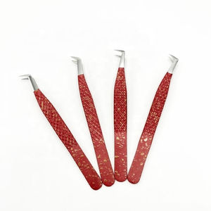 แหนบต่อขนตา10มม. ทำจากสแตนเลสด้ามจับเพชรสีแดงเคลือบด้วยผงออกแบบโลโก้ได้ตามต้องการ - Product Image 2