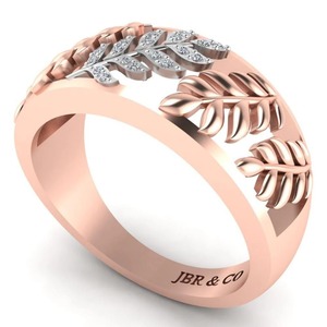Anillo de bodas con diseño de hoja de Plata de Ley 925 chapado en oro rosa y Diamante redondo de moda para mujer a precio mayorista - Product Image 4