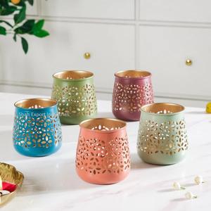 Tarro de vela de luz de té de Metal hecho a mano decorativo clásico para sala de estar luces de mesa decoración vela multicolor votiva - Product Image 2