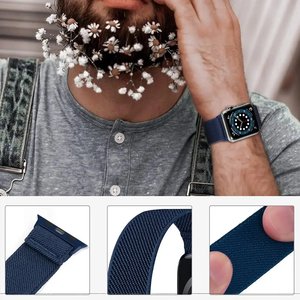 Bracelet pour Apple Watch, bande en tissu respirant, couleur blanc rose, alliage de zinc doré, matériau en acier métallique, taille 45 mm 49 mm, IWatch - Product Image 3