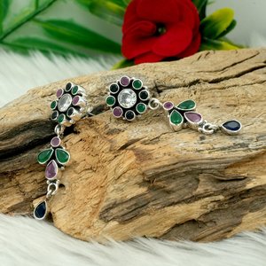 ต่างหูพลอยธรรมชาติหลากสีลายดอกไม้กระดุม925เงินสเตอร์ลิงพร้อมต่างหูหยดน้ำสีโรสโกลด์ E0611-GS เครื่องประดับโมเดล - Product Image 3