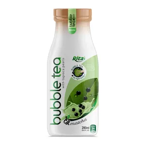 Botella de vidrio lista para beber RITA de 280ml, diseño de embalaje de bebidas, sabor Matcha con tapioca, té de burbujas, fábricas de bebidas de Vietnam