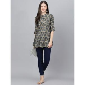 Divena Marron Imprimé Floral A-Ligne Chemises Polos Col Loose Fit Rayonne Coton Modal Top Maille Tricotée Disponible XL Casual Party - Product Image 5