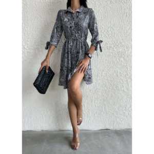 Robe boutonnée à motif châle avec col en dentelle, style chemise, taille naturelle, respirante - Product Image 3