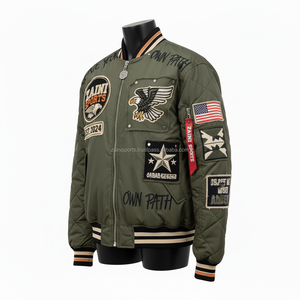 Chaqueta Bomber para mujer, Sarga de nailon Premium, 250GSM, verde acolchado con parche bordado, diseño de logotipo personalizado, chaquetas Bomber para mujer - Product Image 4