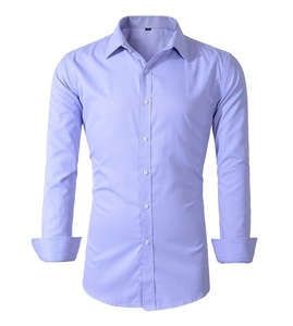 La mejor camisa informal Formal de manga larga con diseño delgado y elegante para hombres al por mayor, camisa de fibra de algodón teñida Lisa transpirable antiarrugas - Product Image 5