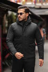 Manteau d'hiver pour hommes imperméable à capuche épais rempli de duvet respirant pantalon d'entraînement de course fermeture à glissière - Product Image 4