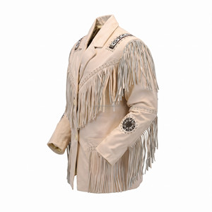 Turn-down Collar Regular Fit Winter Casual Breathable <b>Western</b> Style Coat Tassel Decoration Front <b>Western</b> Leather <b>Jacket</b> - Product Image 6