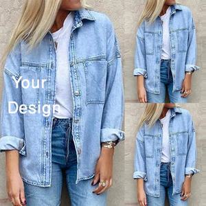 2023 printemps femmes manteaux femmes Denim jeans chemises dame décontracté mode vêtements d'extérieur Denim LOGO plaine Denim chemises en gros de BD - Product Image 6