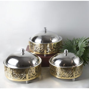 Decoración de Ramadán, artículos de comedor, olla caliente para servir alimentos, hecha de acero inoxidable con trabajo de nácar, olla caliente decorativa - Product Image 3