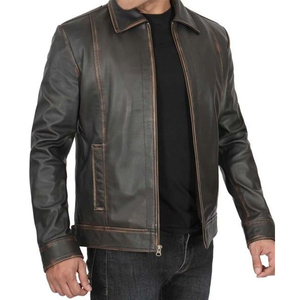 Chaqueta de Cuero Marrón Casual para Hombre, con Dos Bolsillos Laterales y Dos Interiores, Cuello Camisero con Cierre de Cremallera - Product Image 2