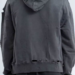 เสื้อฮู้ดดี้ผ้าฝ้ายแท้ 100% สไตล์วินเทจ ทรงปกติ ขาดๆ แบบดิสเทรส น้ำหนักมาก ใส่สบาย อุ่น แฟชั่นฤดูหนาว ขายส่ง OEM - Product Image 5
