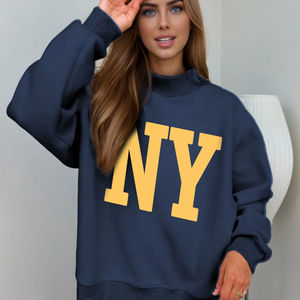 Sudadera de Forro Polar Reversible con Cuello Alto y Logotipo Personalizado Estampado en la Parte Delantera para Mujer, Talla Grande, Moda de Invierno - Product Image 5