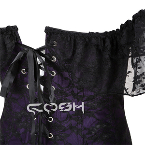 Corsé de Lujo Morado de Satén y Encaje Negro con Cierre Frontal - Product Image 4
