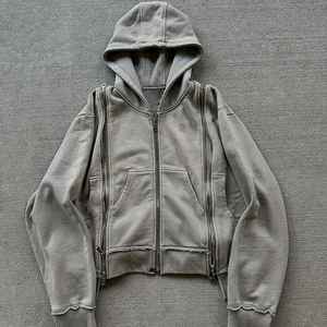 Haute qualité personnalisé Y2K blanc lavage à l'acide coton Streetwear unisexe poids lourd surdimensionné recadrée Boxy masque pleine fermeture éclair à capuche - Product Image 3