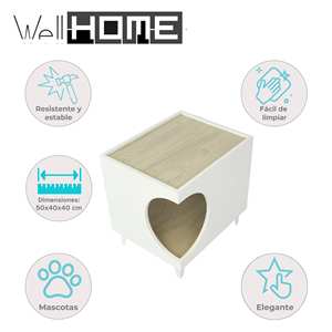 Tavolino da Comodino per Animali Domestici Well Home Bianco 50x40x40cm con Foro, Arredamento per Soggiorno - Product Image 2