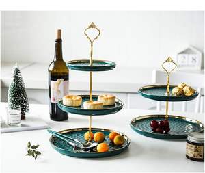 Plateau décoratif en métal argenté à 3 niveaux et 2 niveaux avec poignée pour cuisine, salle à manger et salle de bain - Product Image 4