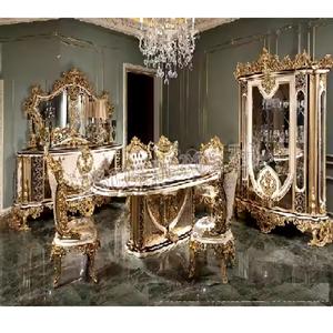 ชุดโต๊ะอาหาร6-Seater ไฮเอนด์สไตล์ฝรั่งเศสแกะสลักแบบอิตาลีดั้งเดิมของสะสมเฟอร์นิเจอร์รับประทานอาหาร - Product Image 1