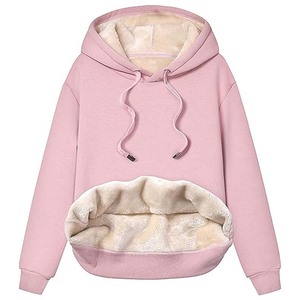 Chaqueta de Invierno con Capucha, Forro Polar Sherpa, 100% Algodón, Estampada, Informal, Holgada, con Cordón Ajustable, Resistente al Viento, para Mujer - Product Image 4