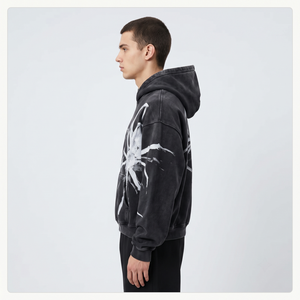 Sweat à capuche polaire vintage imprimé motif araignée délavé à l'acide – Coton épais 400 g/m², coupe oversize avec poche, pour homme, logo OEM personnalisé - Product Image 3