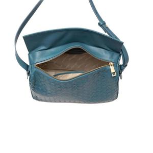 Womens Lady Teal Woven Leather Crossbody <b>Bag</b> Soft Braided Shoulder Purse Blue Green Zipper Top Water Resistant Adjustable <b>Strap</b> - Product Image 2